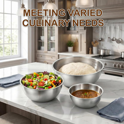Stainless Steel Mixing Bowls Set of 3, 1.5/2.5/4 Qt Metal Mixing Bowls with Measurement Marks, Nesting Stainless Steel Bowl Set, Dishwasher Safe Stackable Kitchen Bowls for Baking, Salad & Meal Prep