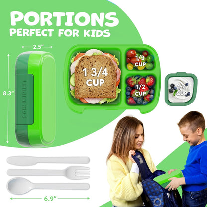 Umami All-in-1 Bento Box for Kids, Ice-pack & Utensils Included, 100% Leakproof & BPA free, Parents' favorite Lunch Box Kids (Green, 27 oz)