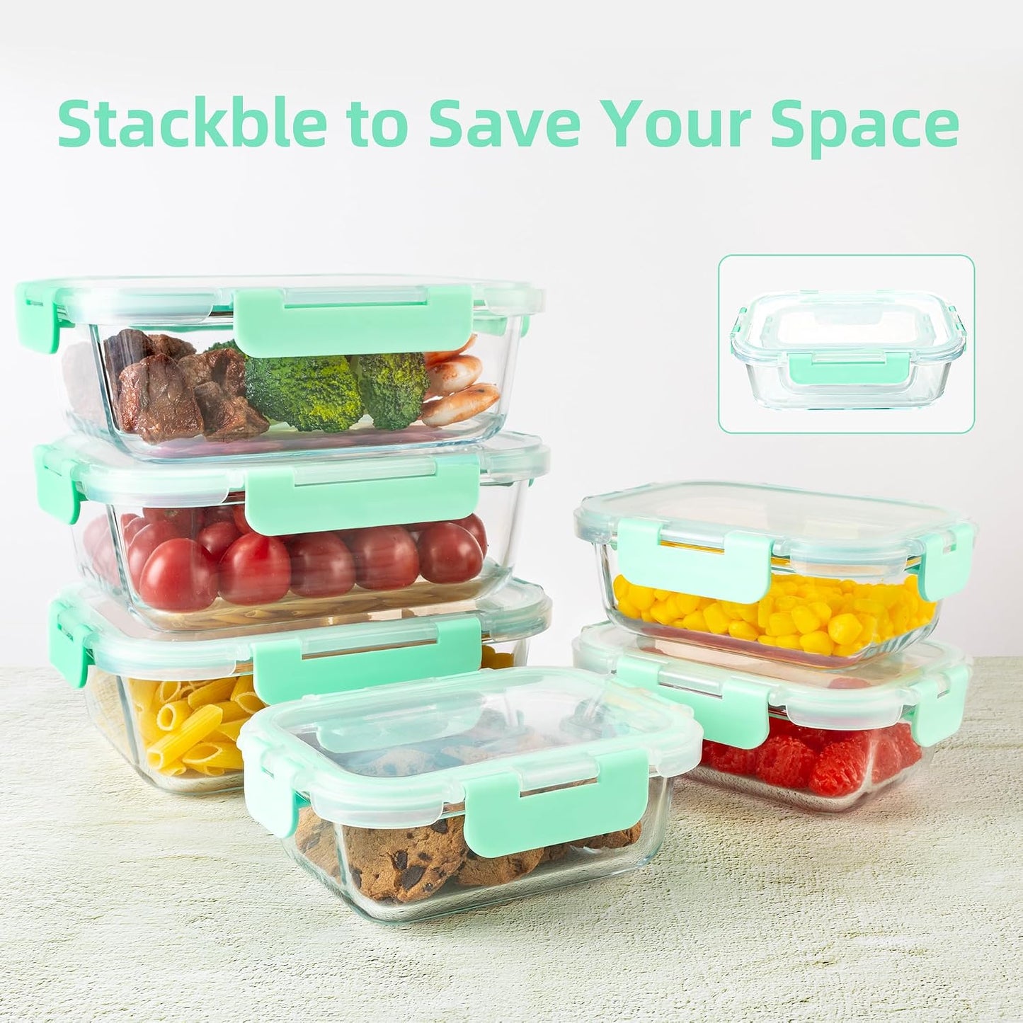 16PCS (8 Bowls + 8 Lids) High Borosilicate Glass Meal Prep Containers, Food Storage Containers with Airtight Lids, Glass Lunch Bento Boxes,Dishwasher Safe, blue