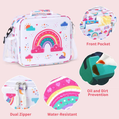 rockpapa Kids Lunch Box Set with 14oz Insulated Water Bottle & Lunch Bag, Leakproof 5.5 Cups Bento Box for School & Children, BPA-Free, Microwave Safe for Boys Girls (Grey Constr Turcks)