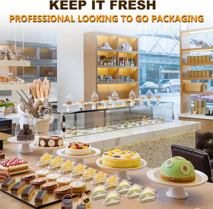 200 Pcs Thickened Cake Slice Containers with Lids Clear Plastic Hinged Cheesecake Containers Individual Disposable Triangle Cake Boxes for Pie Slice Cheesecake, Tres Leches, Flan, Desserts