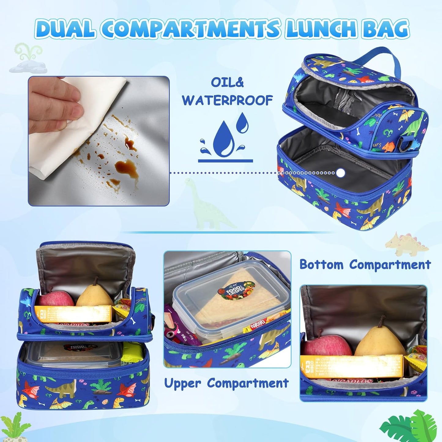 Lunch Bag for Girls,ChaseChic Insulated Lightweight Lunch Boxes for Kids Boys Dual Compartment Lunch Organizer Leak-Proof Cooler Bag with Detachable Adjustable Shoulder Strap,Purple Butterflies