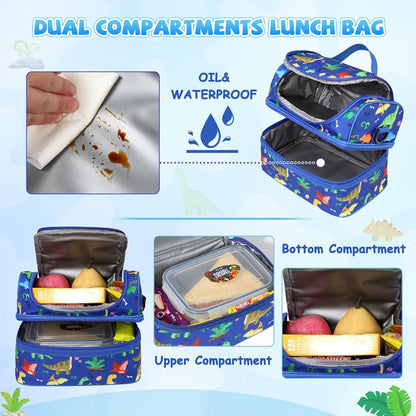 Lunch Bag for Girls,ChaseChic Insulated Lightweight Lunch Boxes for Kids Boys Dual Compartment Lunch Organizer Leak-Proof Cooler Bag with Detachable Adjustable Shoulder Strap,Purple Butterflies