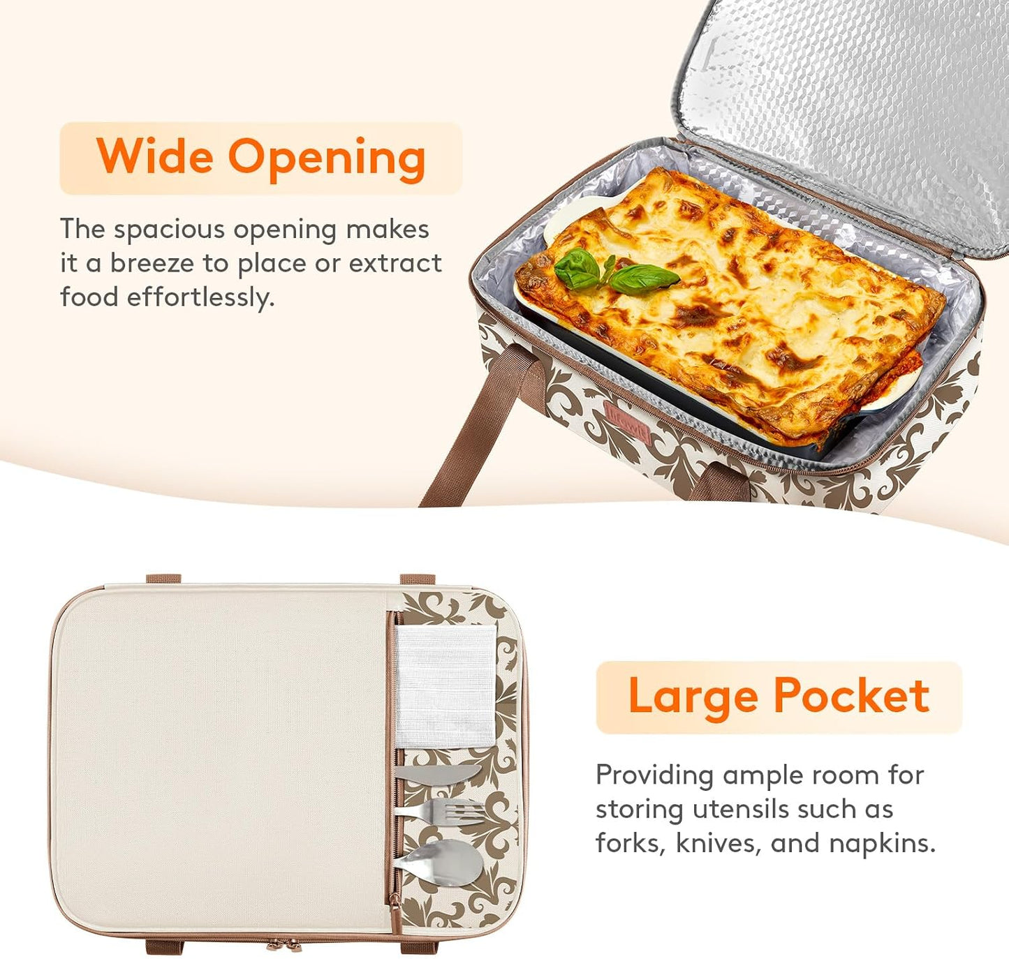 Lifewit Insulated Single Decker Casserole Carrier for Hot or Cold Food, Lasagna Lugger Holder Fits 9" x 13" Baking Dish, Thermal Lunch Tote Bag for Potluck Parties, Picnic and Cookouts, Black