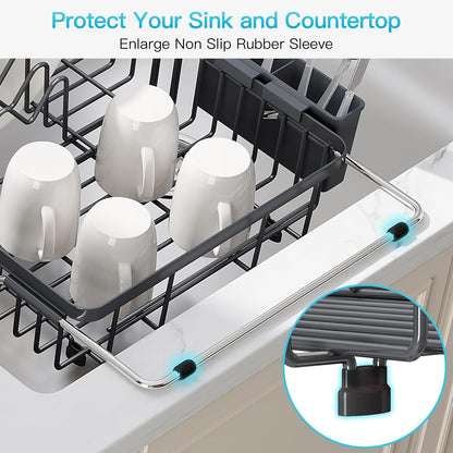 JASIWAY Dish Drying Rack in Sink, Dish Drainer with Cup and Utensil Holder