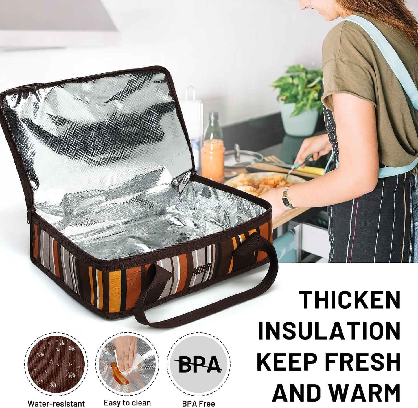 MIER Insulated Casserole Carrier for Hot or Cold Food Thermal Food Carrier Bag for Lasagna Potluck Parties Picnic Cookouts, Fits 9"x13" Baking Dish/Foil Pan, Red