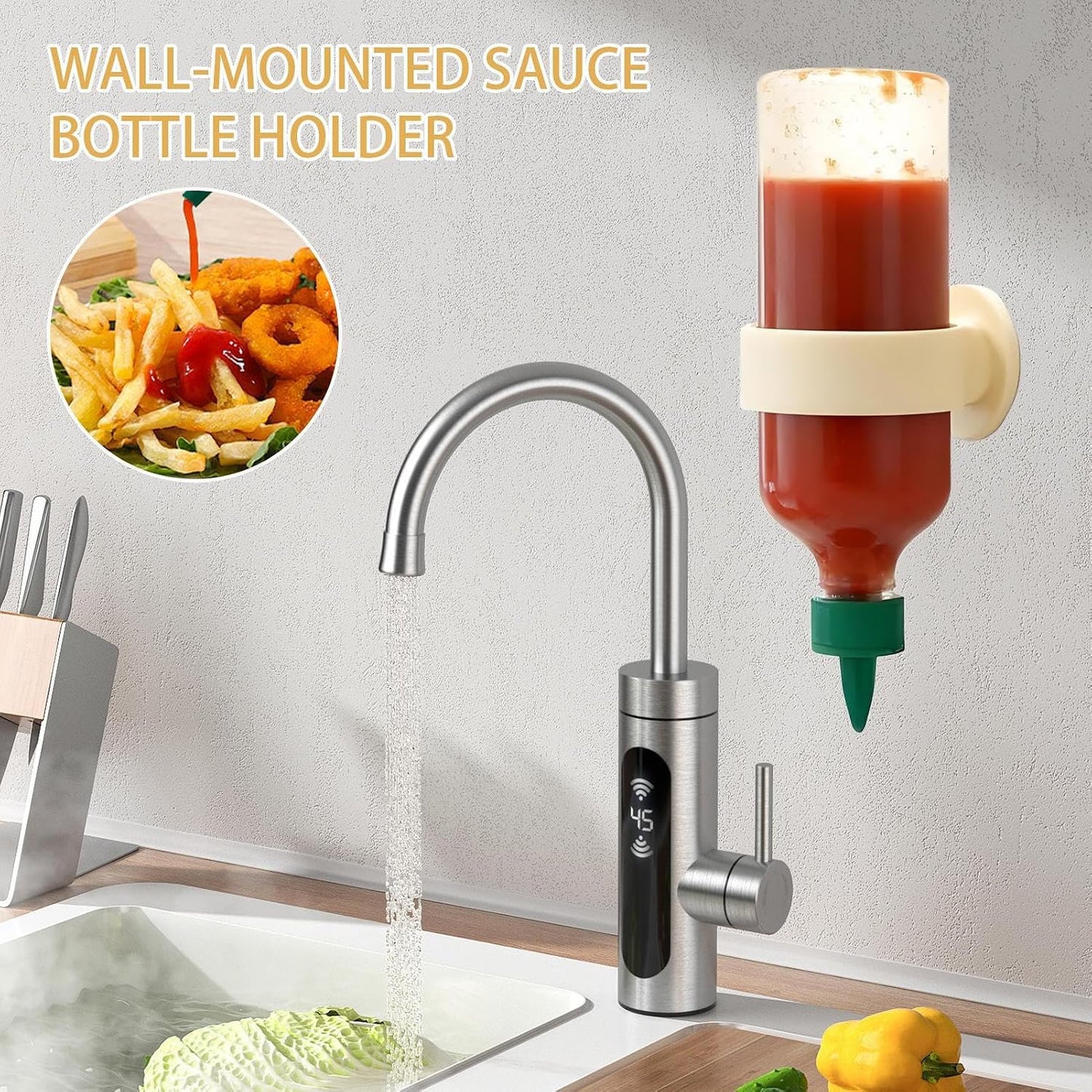 Sauce Bottle Holder, Condiment Storage Bracket, Liquids, Vinegar, Oil, Salad Dressing, and BBQ Bottles, Kitchen Organizer for Home Cooking, Easy Access, Space-Saving, Practical Wall Hanger