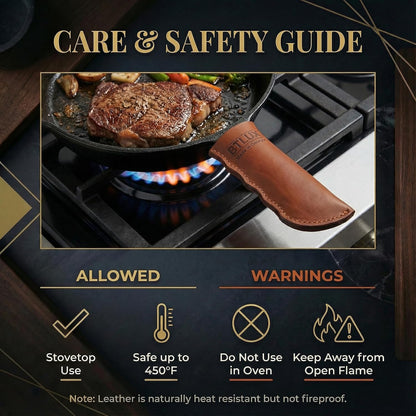 Leather Cast Iron Skillet Handle Cover Set of 2, Pan Handle Sleeve