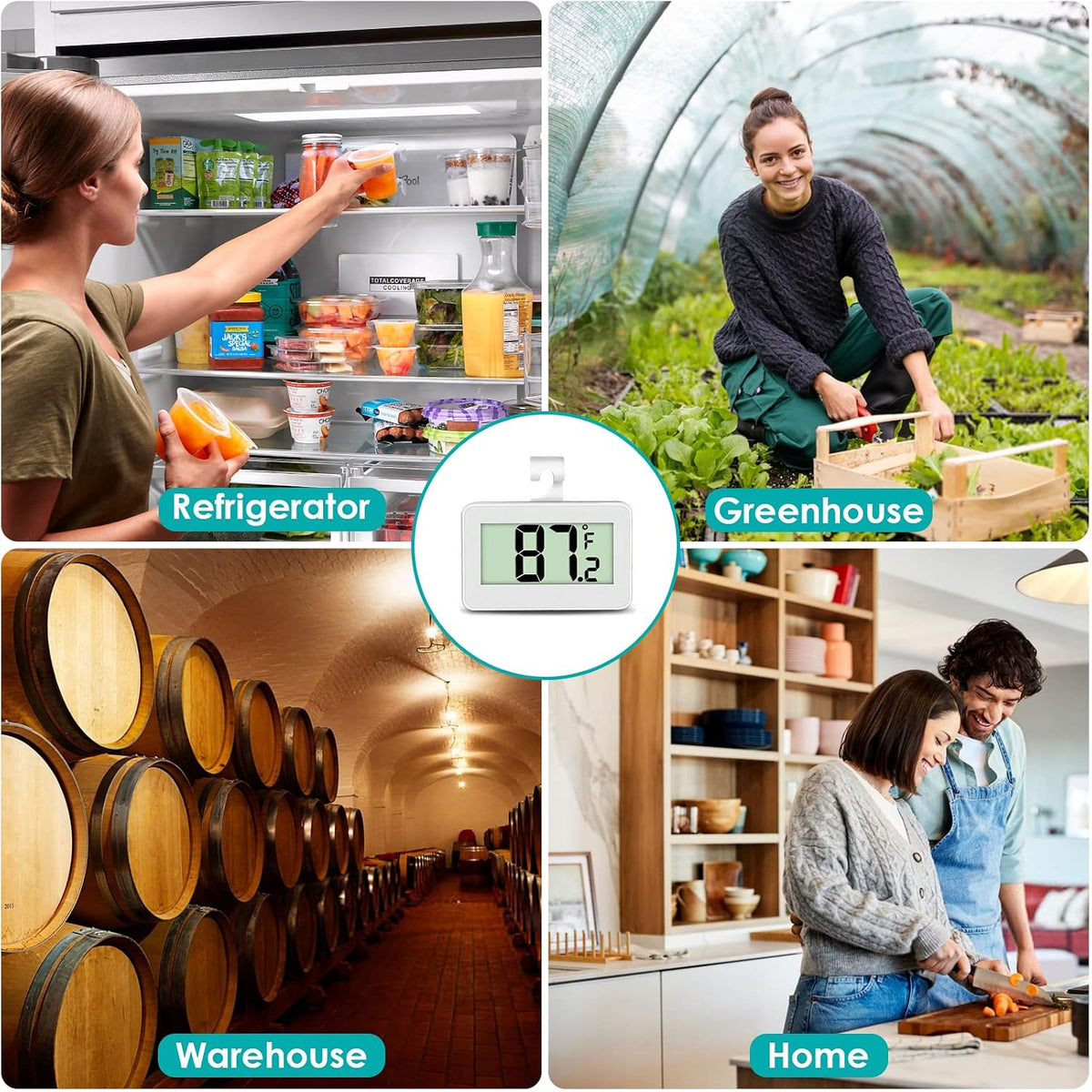 Digital Refrigerator Thermometer, Waterproof Freezer Room Thermometer,High Precision Fridge Alarm Thermometer with Hook for Kitchen Home,°C/°F Convertible