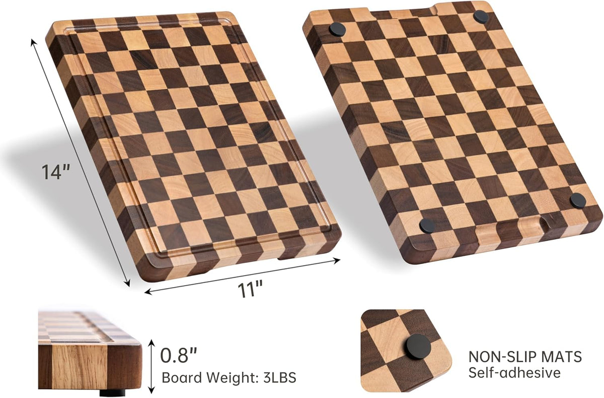 THETCHRY Cutting Boards for Kitchen, Checkered Walnut Wooden Cutting Board