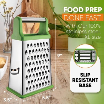 Spring Chef Stainless Steel XL Cheese Grater for Kitchen, Green