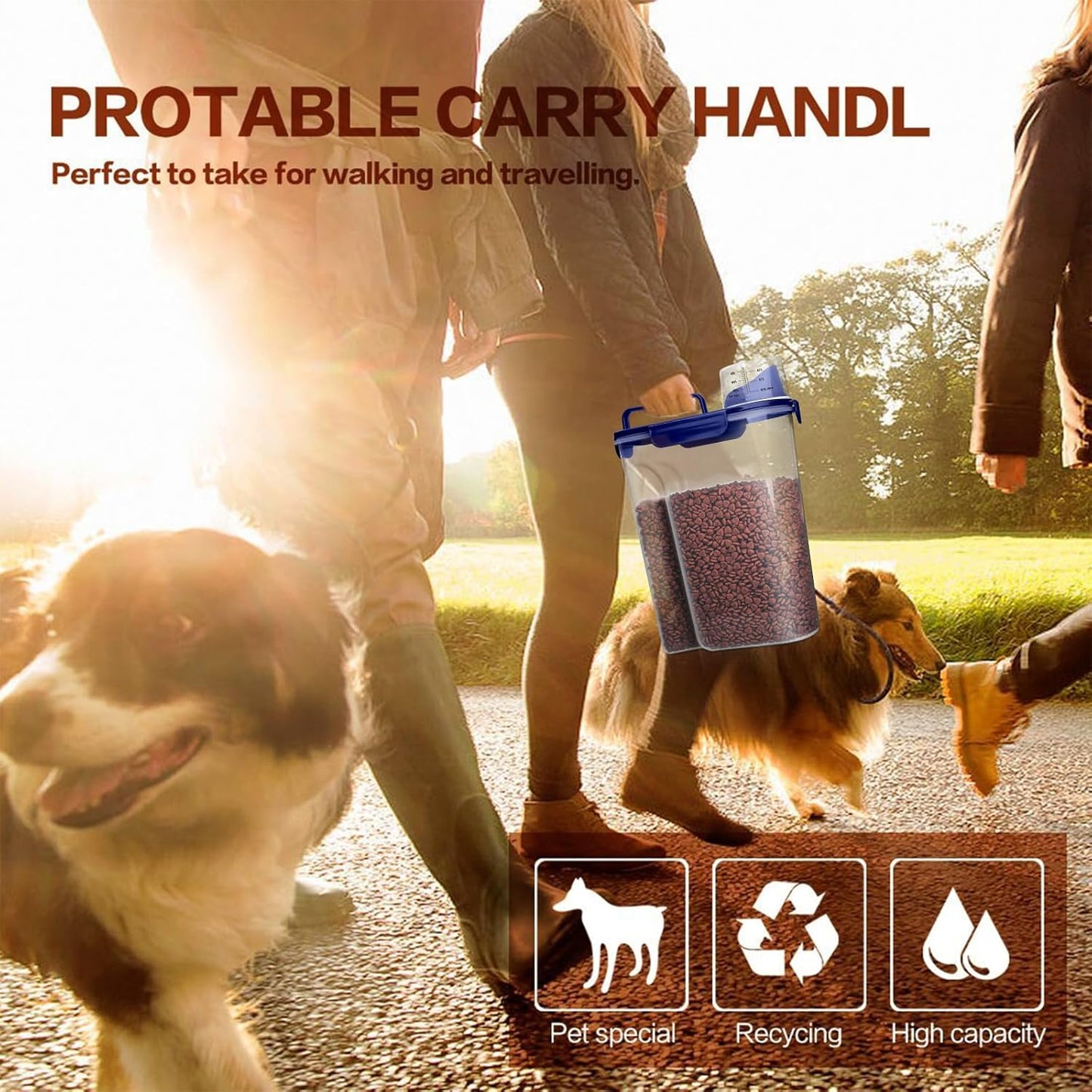 TIOVERY Upgraded Dog Food Storage Container Small, Cat Food Container Airtight, Pet Food Container Dispenser with Pour Spout, Measuring Cup and 4 Seal Buckles for Dogs, Cats, Birds (Blue)
