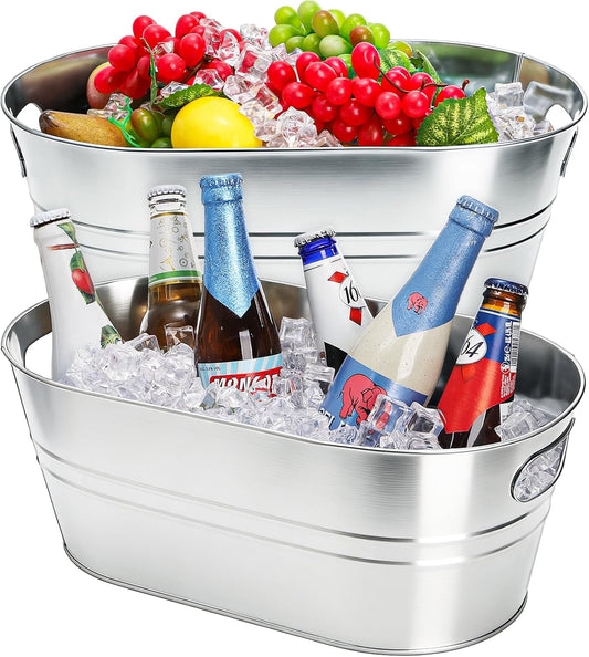 Dicunoy 2 Pack Ice Buckets Galvanized Tub, 1.2 Gallon Beverage Tubs for Parties, Metal Beer Drink Buckets with Handles, Wine Cooler Storage for Champagne Cocktails Bar Supplies