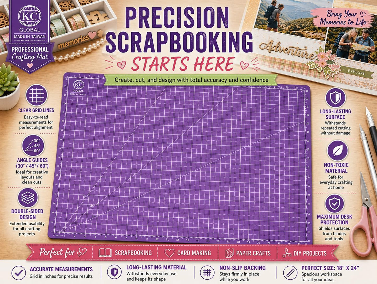 KC GLOBAL A3 (19"x13") Professional Grade Self-Healing Cutting Mat (Purple) - Odor-Free, Double-Sided, Eco-Friendly, Non-Slip, Premium Desk mat for DIY, Crafting, Model Building,and Art Projects