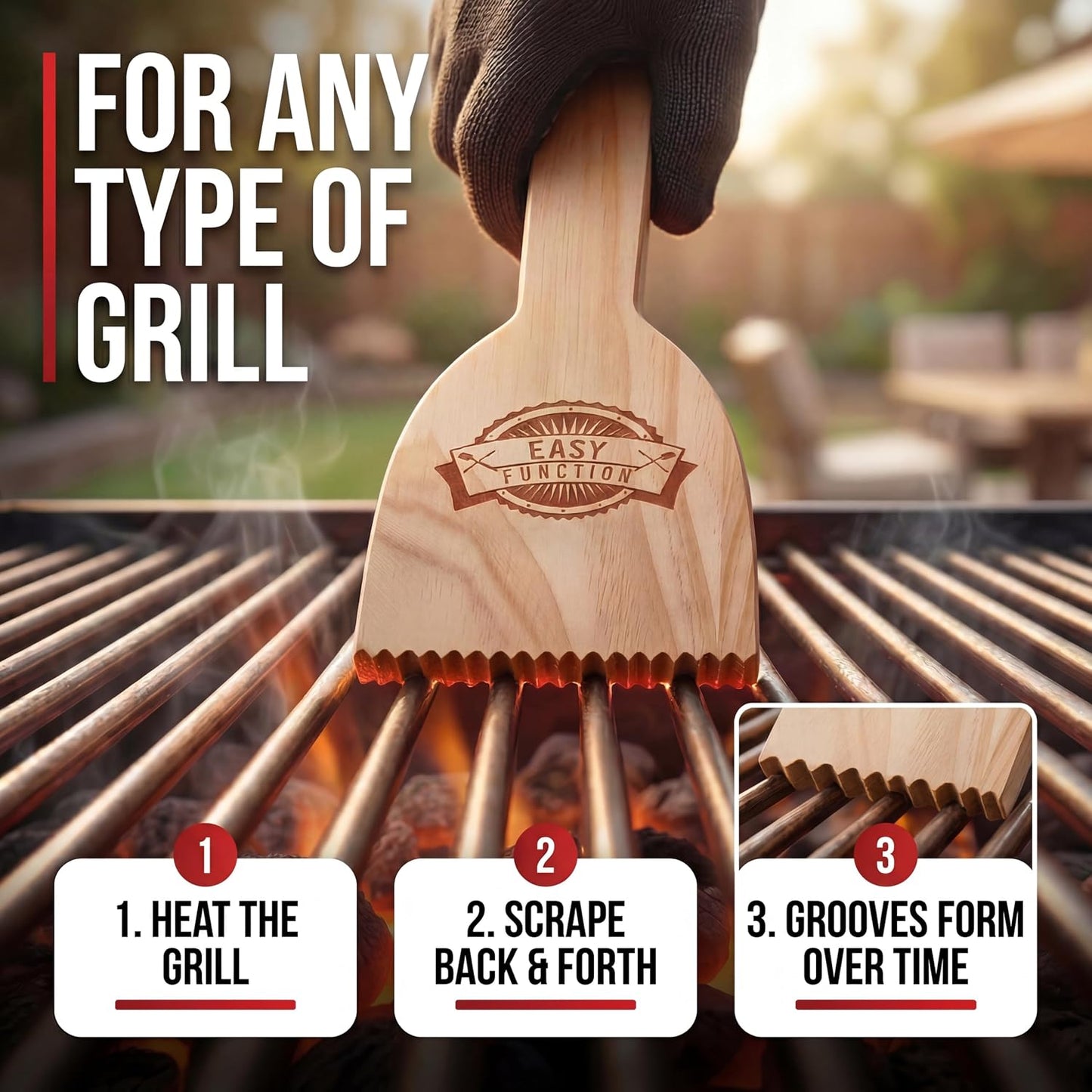 Wood Grill Scraper - Wooden BBQ Grill Brush Cleaner Alternative - Enjoy Safe & Bristle Free Barbecue