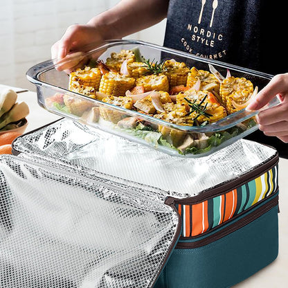 MIER Insulated Double Casserole Carrier Bag for Lasagna Lugger, Potluck Parties, Picnic, Beach, Fits 9 x 13 Inches Baking Dish, Casserole Dish, Expandable, Dark Blue