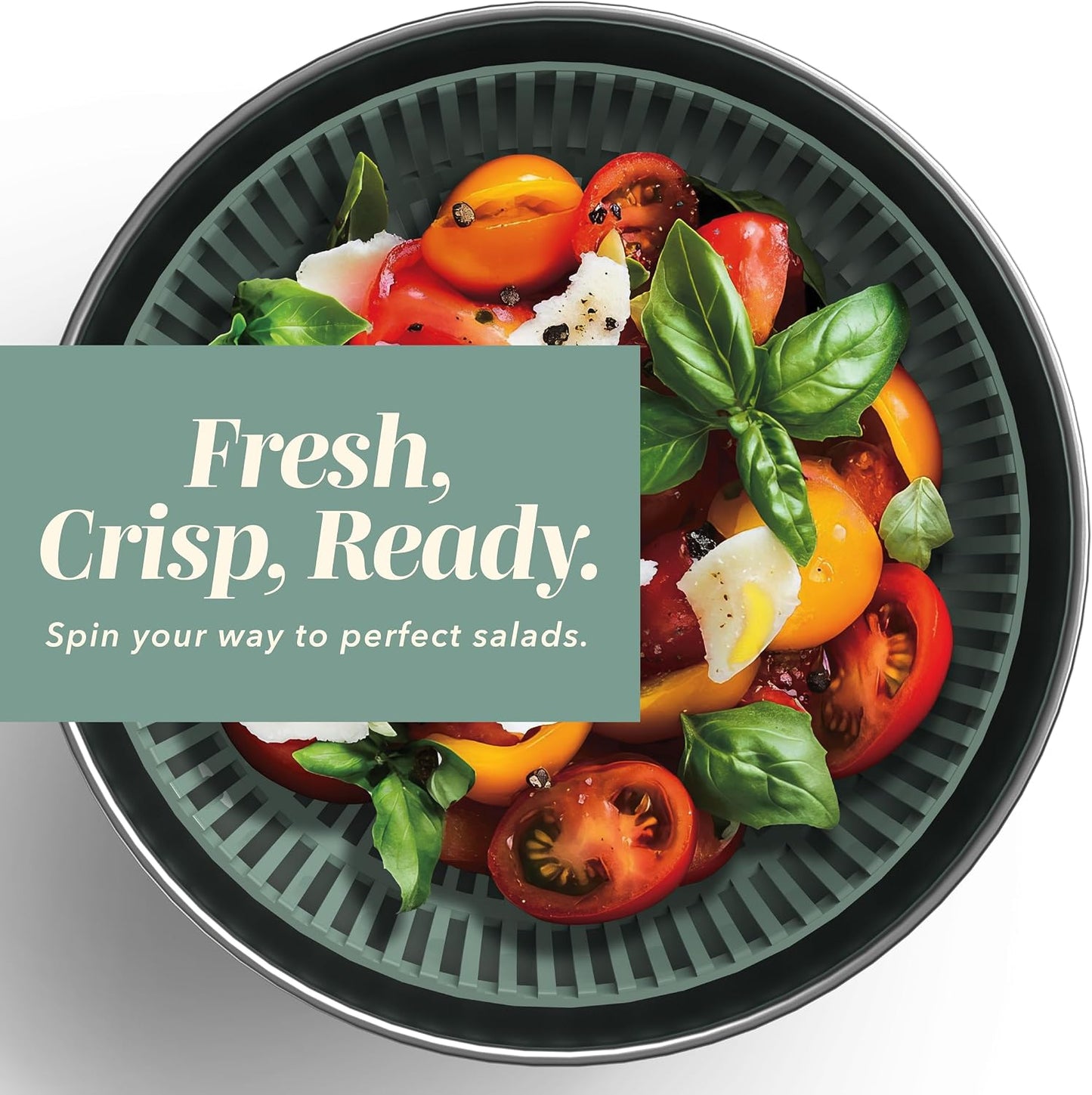 COOK WITH COLOR Stainless Steel Salad Spinner - 5 Qt. Lettuce Washer And Vegetable Spinner Dryer for Easy Salad Prep - Non Slip Base with Pull Handle - Auto Stop Brake System, Stain and Odor Resistant