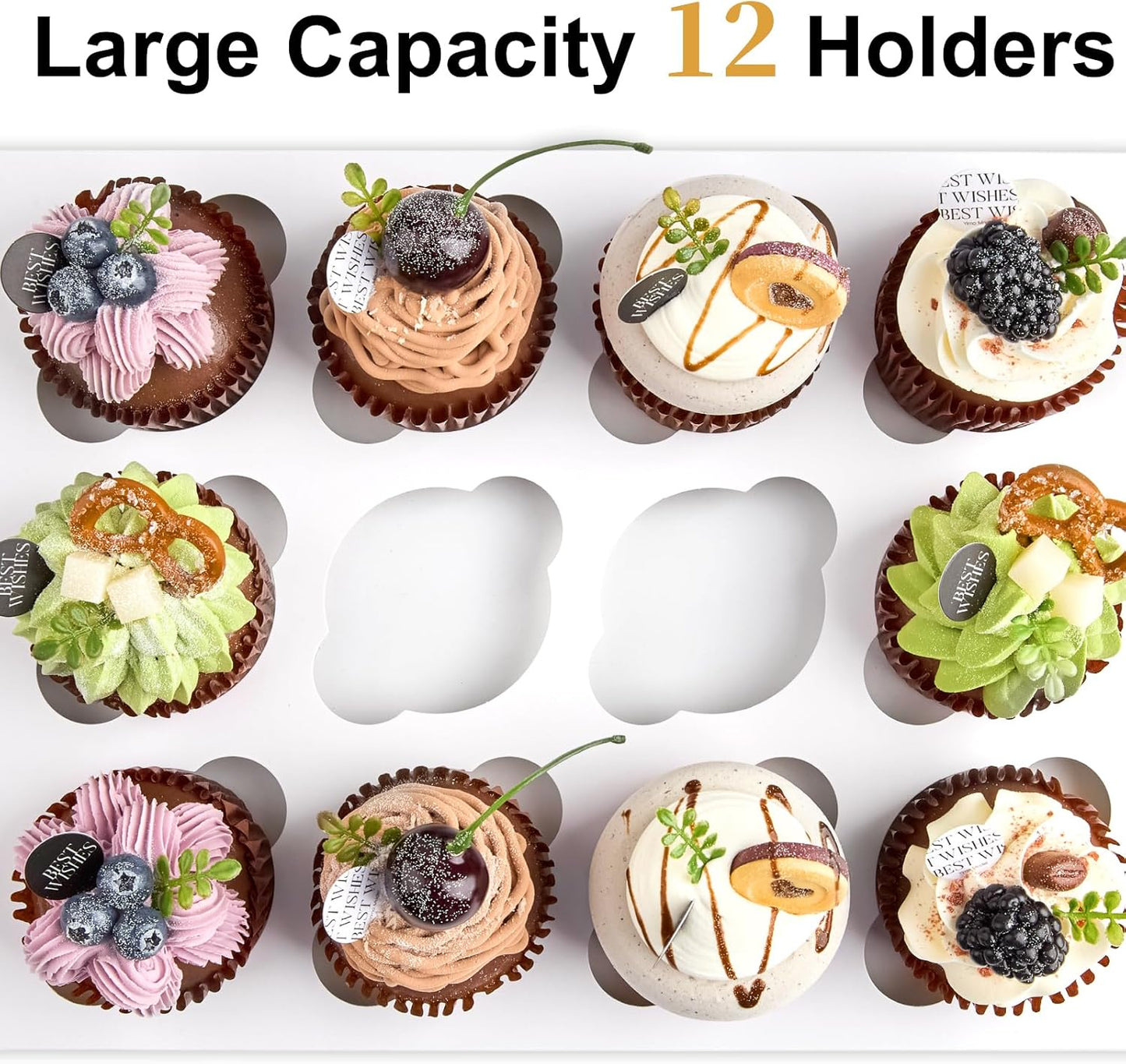 Kucoele 12 Count Cupcake Boxes, 2 Pack White Cupcake Containers with Windows and Inserts, Disposable Cupcake Carriers for Muffins, Treats, Pastries, 13 x 10 x 4 Inches