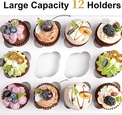 Kucoele 12 Count Cupcake Boxes, 2 Pack White Cupcake Containers with Windows and Inserts, Disposable Cupcake Carriers for Muffins, Treats, Pastries, 13 x 10 x 4 Inches