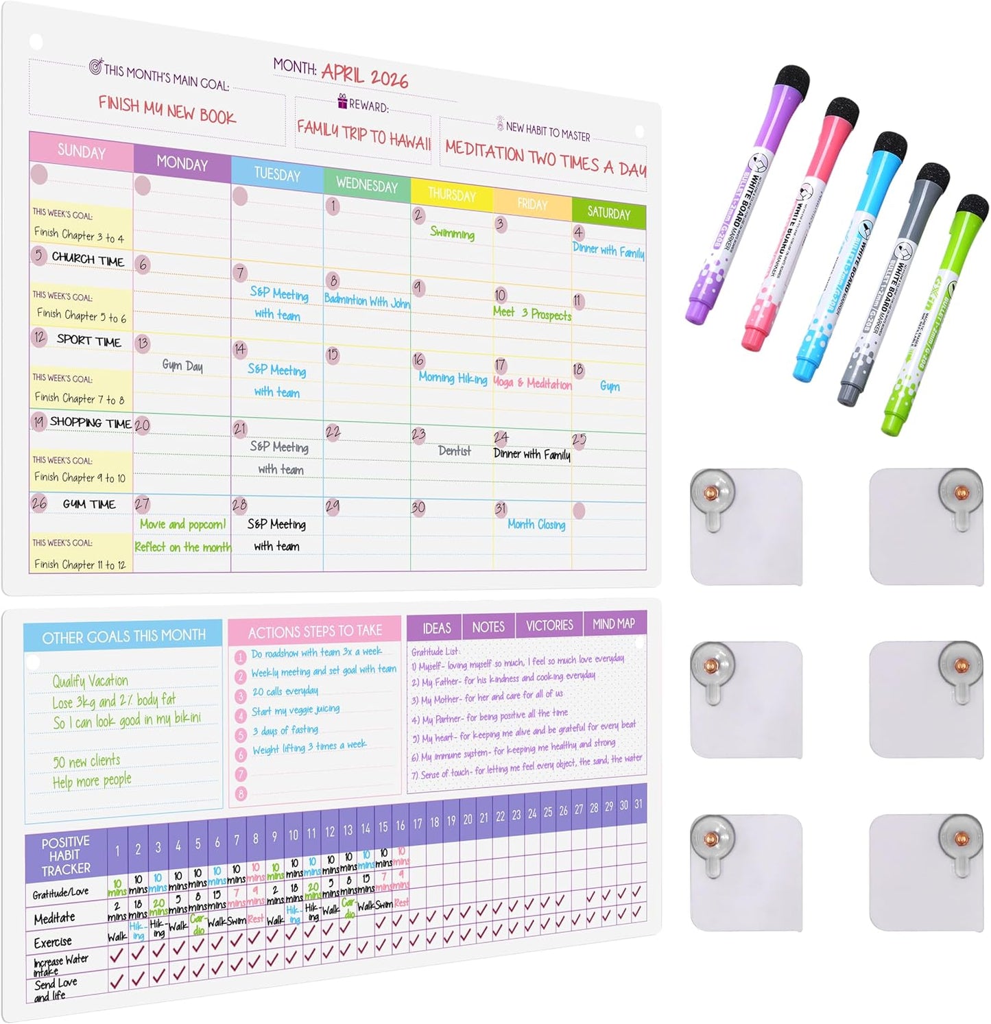 Fridge Calendar Acrylic 17x12”, Start Monday | Magnetic Calendar for Refrigerator | Acrylic Dry Erase Whiteboard Calendar for Fridge | Family Schedule Board with 5 Markers & Eraser by Freedom Mastery