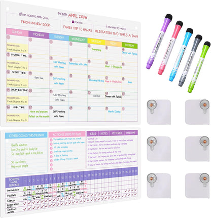 Fridge Calendar Acrylic 17x12”, Start Monday | Magnetic Calendar for Refrigerator | Acrylic Dry Erase Whiteboard Calendar for Fridge | Family Schedule Board with 5 Markers & Eraser by Freedom Mastery
