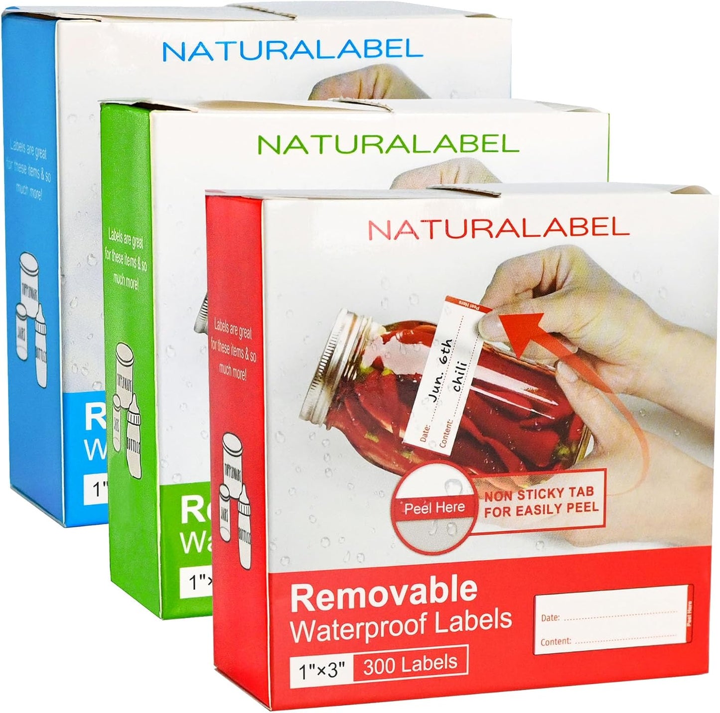 NATURALABEL 300 PCS Removable Freezer Labels with Dispenser - 1" x 3" Food Labels for Meal Prep Containers, Easy Peel-Off Design, No Residue (Green)