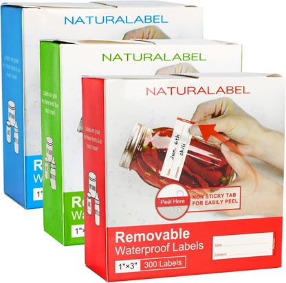 NATURALABEL 300 PCS Removable Freezer Labels with Dispenser - 1" x 3" Food Labels for Meal Prep Containers, Easy Peel-Off Design, No Residue (Green)