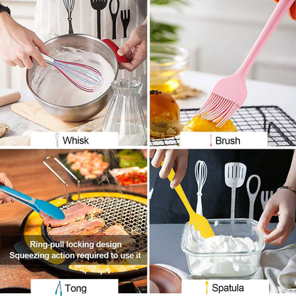 18-Piece Silicone Kitchen Utensils Set, Colorful Non-Toxic Cooking Tools, BPA Free Heat Resistant to 446°F, Safe for Non-Stick Cookware, Spoons Spatula Tongs Whisk Ladle, Dishwasher Safe by TIBLEN