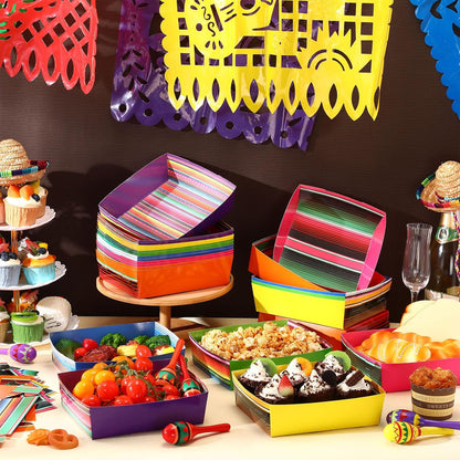 Harloon 36 Pack Mexican Nacho Trays 5 lb Extra Large Mexican Paper Food Trays Fiesta Disposable Cardboard Serving Boats for Cinco De Mayo Taco Fries Snacks Birthday Party Supplies(Floral)