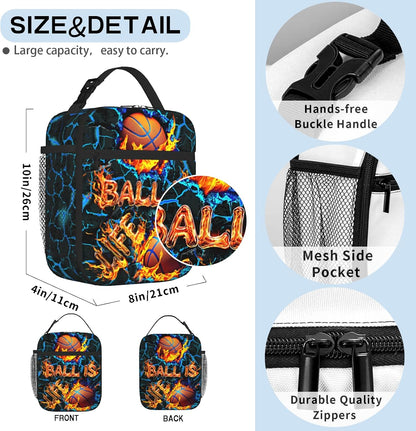 Boys Lunch Box for School Insulated Football Lunch Bag for Kid Boys Girls Teen Bento Boxes to School Office Picnic Travel Hiking Lunchbag Waterproof Leakproof with Adjustable Shoulder Strap