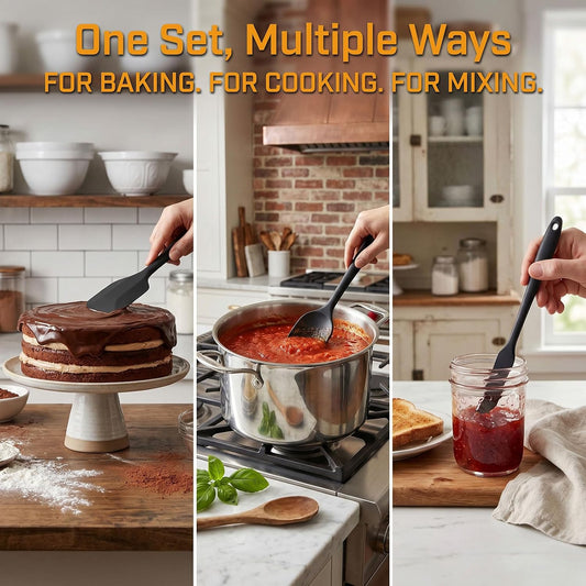 Silicone Spatula Set 9Pcs, Heat Resistant 572°F, Durable One-Piece Design, BPA-Free for Baking, Cooking, and Mixing Non Stick Dishwasher Safe, Black