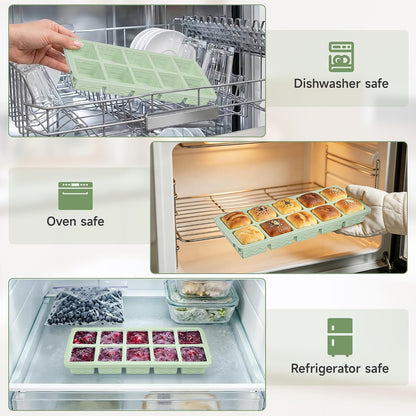 Silicone Freezer Trays with Lid (4-Pack), 1-Cup, 2-Cup, 1/2-Cup & 2-Tbsp Silicone Freezer Molds, Stackable Soup Freezer Meal Prep Containers,Ice Cube Tray for Making Sauce,Smoothies,Yogurt Bites