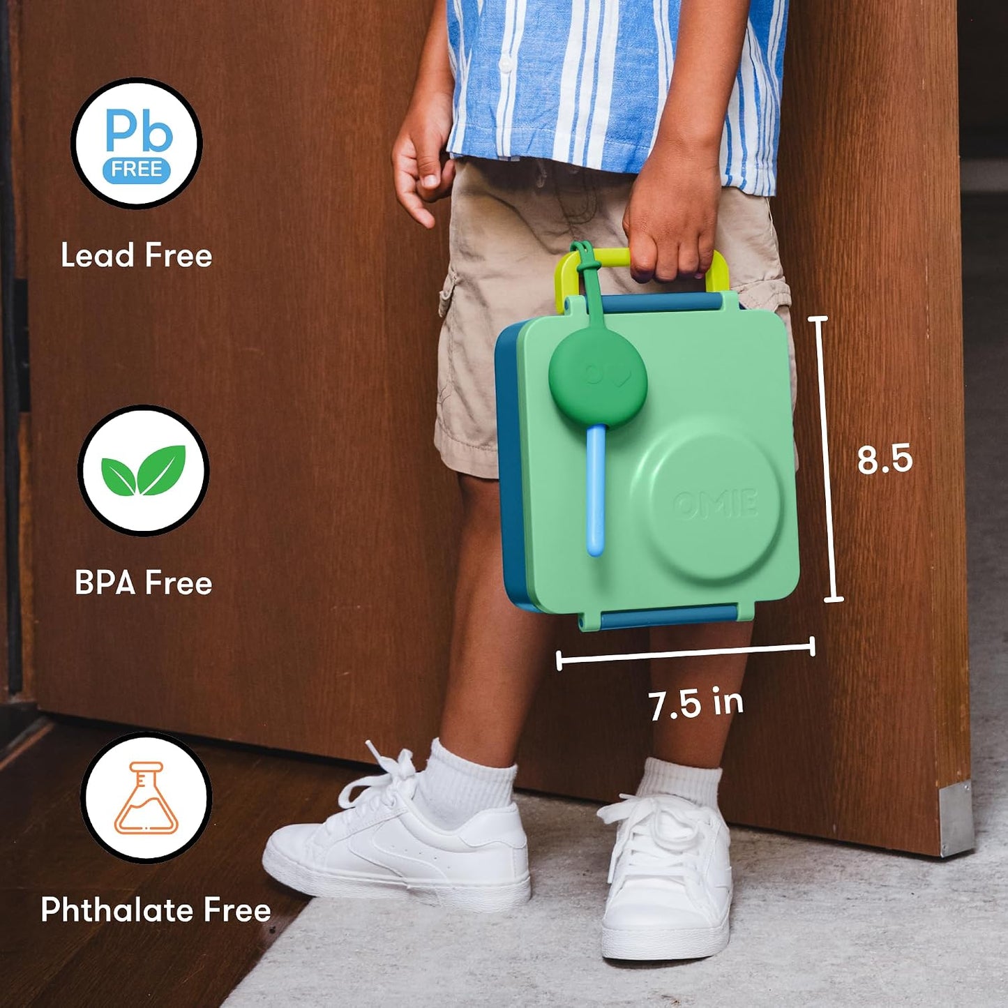 OmieBox Bento Box for Kids - Insulated Bento Lunch Box with Leak Proof Vacuum Insulated Food Jar - 3 Compartments, Two Temperature Zones (Blue Sky)