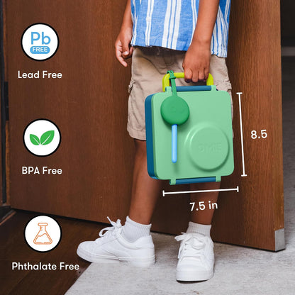 OmieBox Bento Box for Kids - Insulated Bento Lunch Box with Leak Proof Vacuum Insulated Food Jar - 3 Compartments, Two Temperature Zones (Blue Sky)