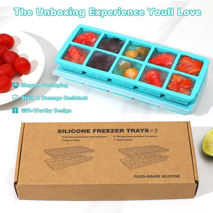 Doasuwish Silicone Freezer Molds for Soup with Lid – 1-Cup Soup Container Style Ice Cube Trays for Freezer, Meal Prep & Food Storage, Freeze 250mL/125mL Portions – 2 Pack
