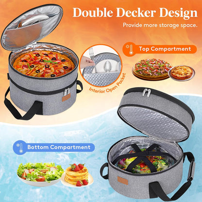 Lifewit Insulated Single Decker Round Casserole Carrier, Portable Pie Carrier Bag for Hot or Cold Food, Fits 12.5" Baking Dish, Thermal Lunch Tote for Potluck Parties, Picnic and Cookouts, Grey