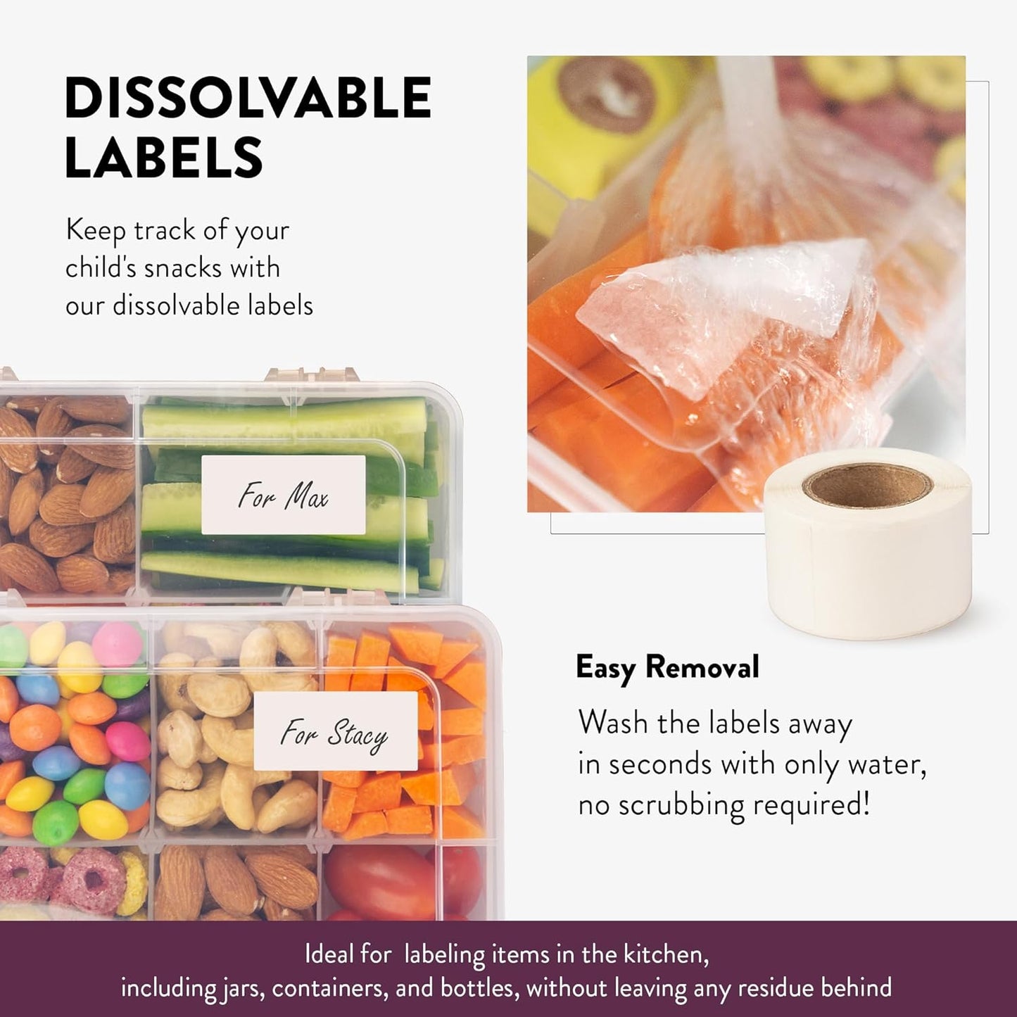 Large Kids Snack Box Containers Set of 2 -100 Labels, BPA-Free, Adjustable Compartments, Dishwasher Safe, Reusable Tray, Food Grade, Meal Prep Container, PARENT TESTED PARENT APPROVED AWARD (Clear)