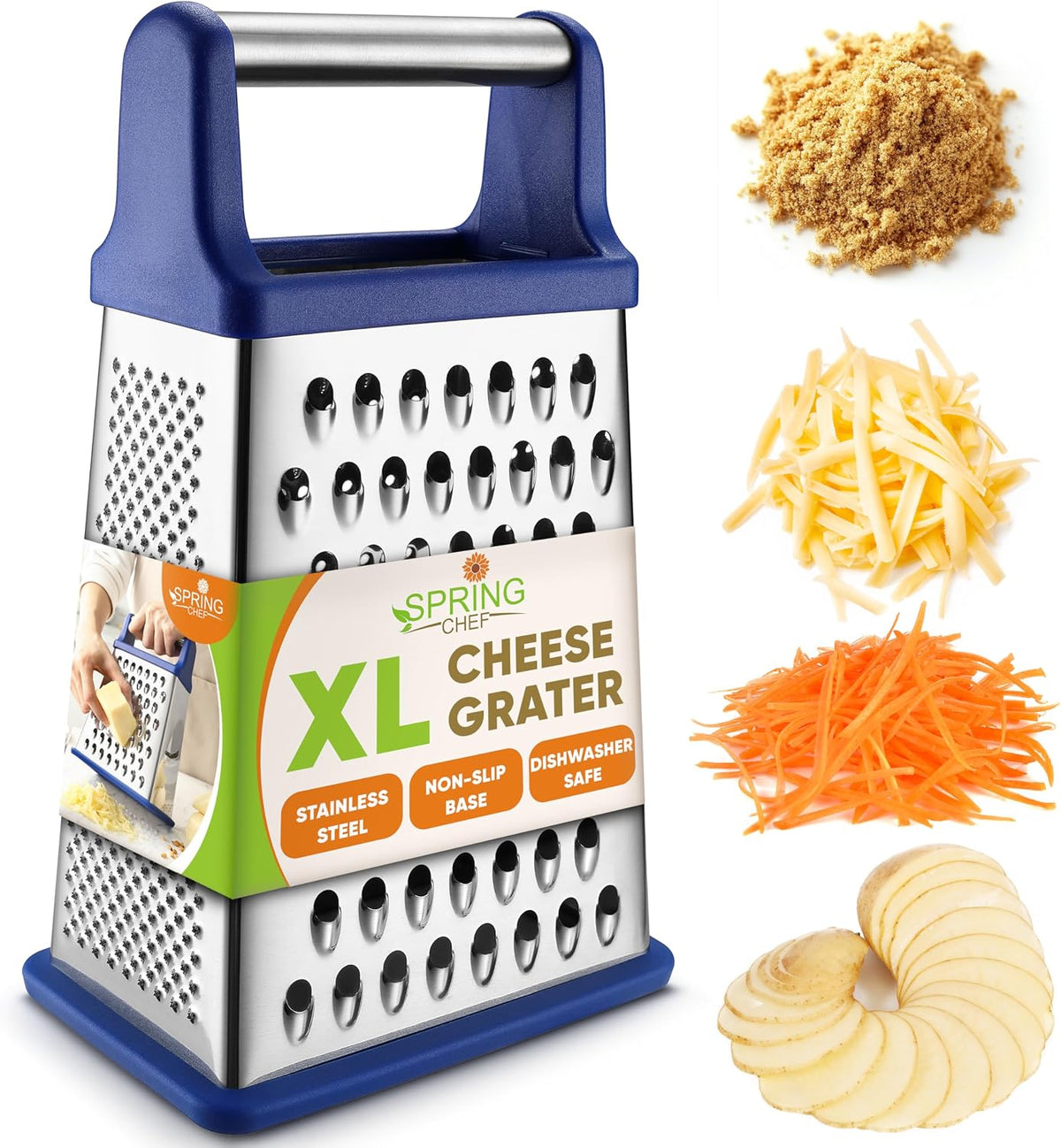 Spring Chef Stainless Steel XL Cheese Grater for Kitchen, Green
