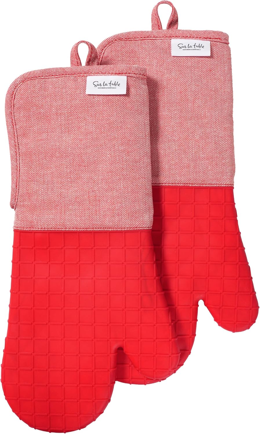 Sur La Table Kitchen Essentials Set of 2 Silicone Oven Mitts, Heat Resistant to 550°F (Green)