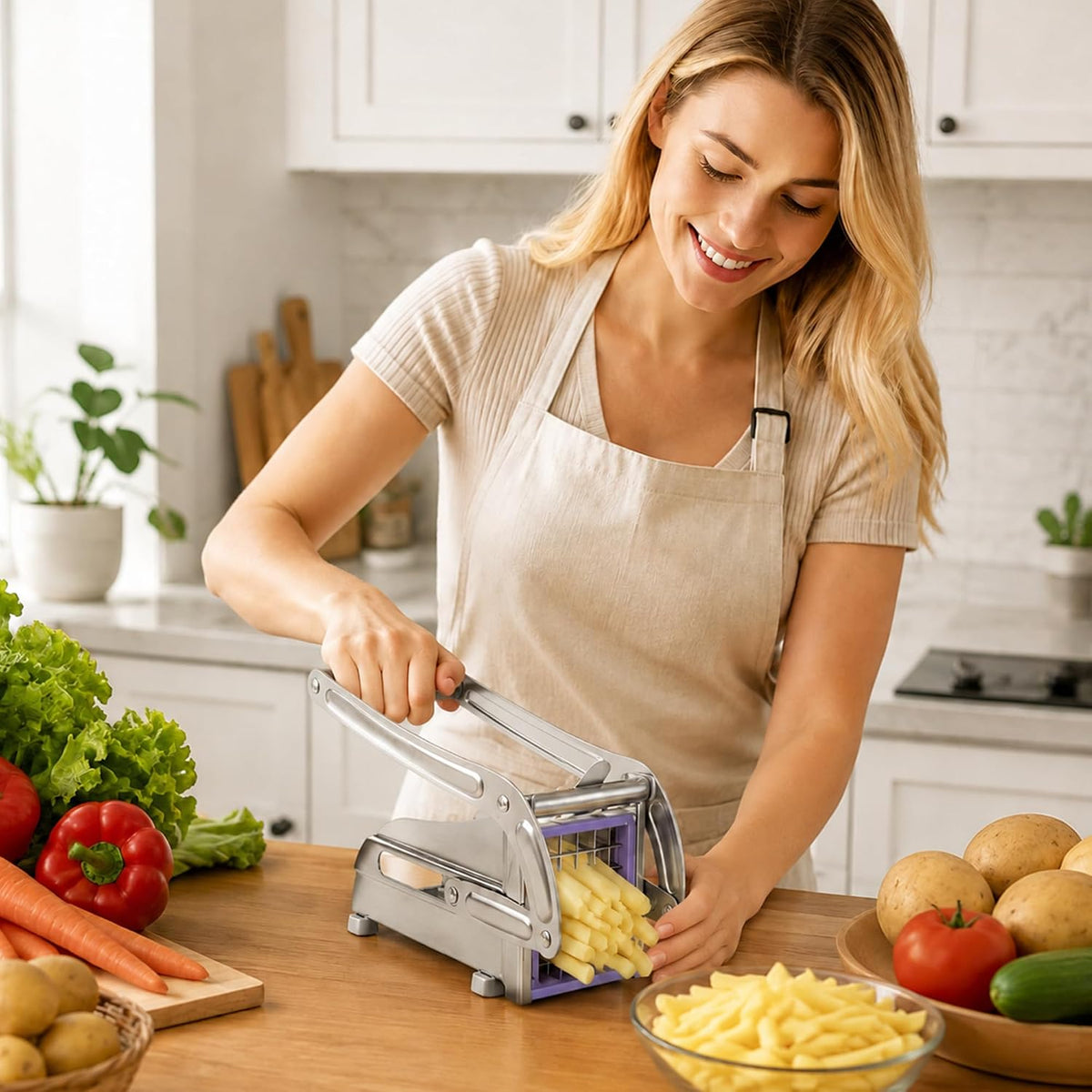 Household stainless steel fry slicer, 64-hole and 36-hole potato slicer with replaceable heavy-duty blades, suitable for household, kitchen, restaurant, and commercial use
