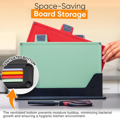 Cutting Board Set: 4-Piece Color-Coded, Non-Slip, BPA-Free, Perfect kitchen essentials for new home, Dishwasher Safe with Premium Scissors and Chopping Board Organizer, Quality kitchen stuff.