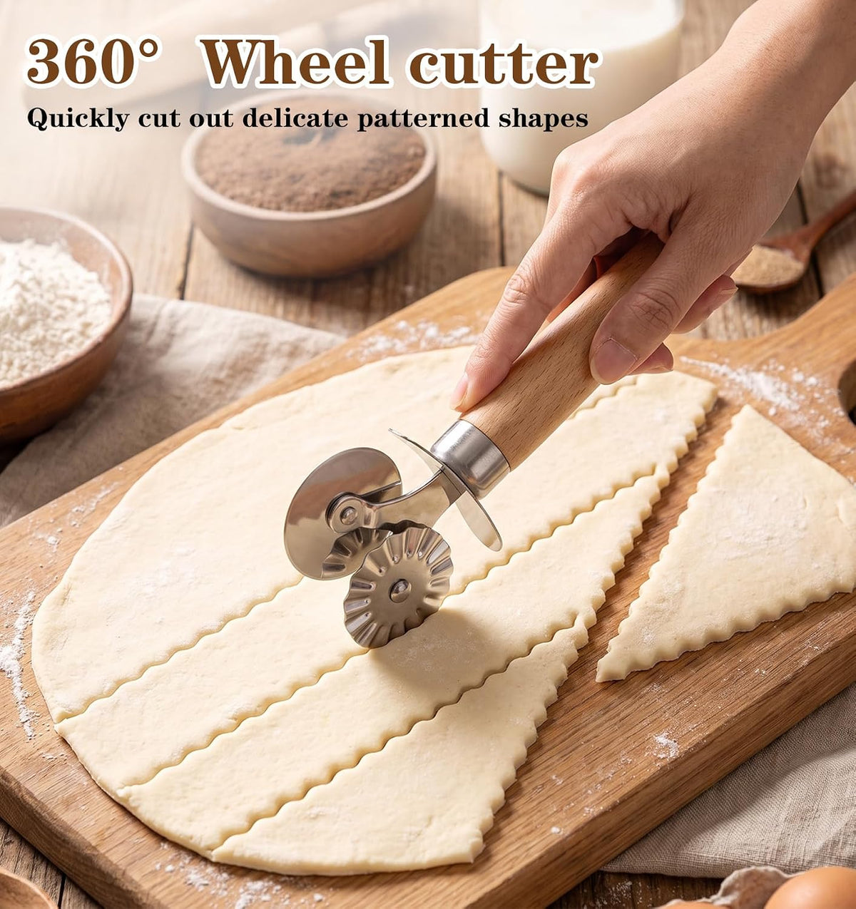 1 Pcs Pasta Cutter Wheel, Cracker Cutters for Baking, Straight & Fluted