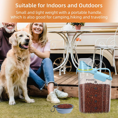 3-5Lbs Small Cat and Dog Food Storage Container BPA Free, Airtight Pet Food Storage Containers with Large Pour Spout/1 Measuring Cup/ 3 Safety Locks and Double-Layer Silicone Strip（Beige 1Pack）