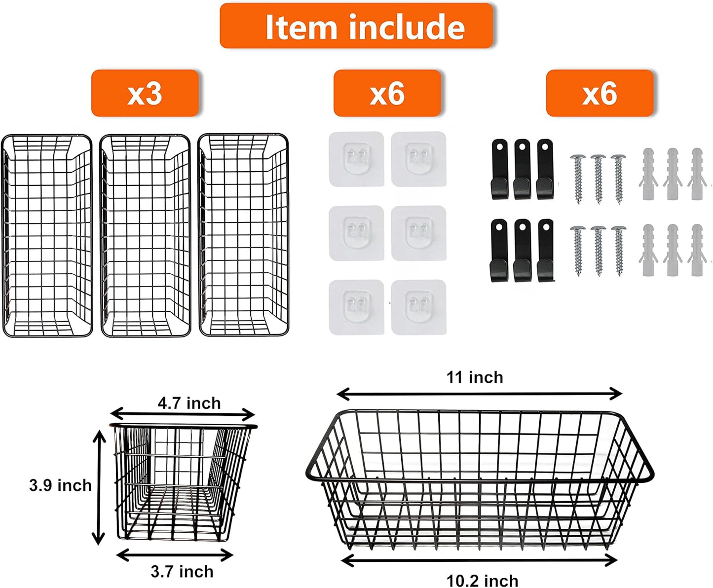 Joben Oligey 3 Set [Extra Large] Hanging Wall Wire Baskets, Farmhouse Food Storage Kitchen Pantry Laundry Closet Garage RV, White