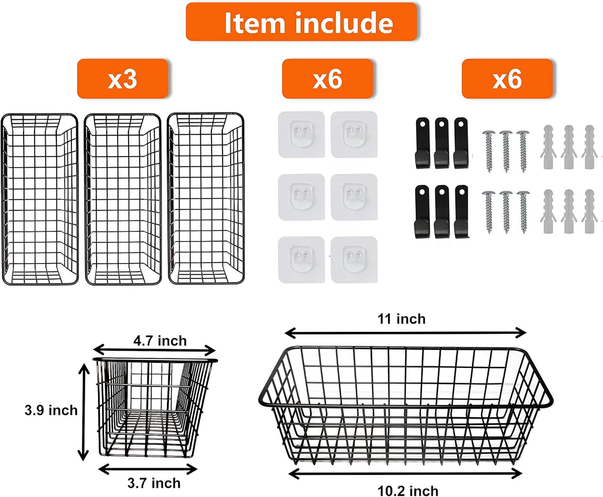 Joben Oligey 3 Set [Extra Large] Hanging Wall Wire Baskets, Farmhouse Food Storage Kitchen Pantry Laundry Closet Garage RV, White