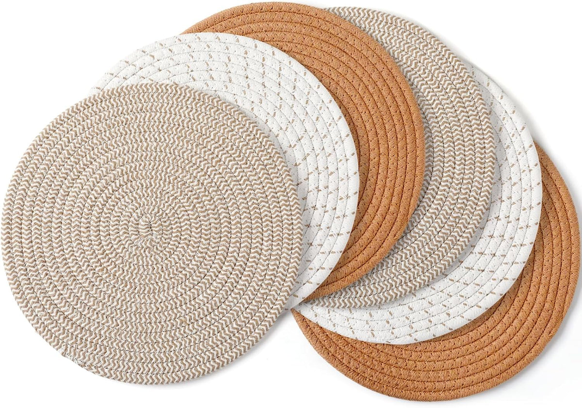 Large Trivets for Hot Dishes, Pots and Pans, Hot Pads 10 Inches 6 Pcs, Pot Holders for Kitchen, Heat Resistant Mats Protect Countertops, Kitchen Essentials Farmhouse Decor (Mix Brown)