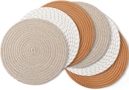 Large Trivets for Hot Dishes, Pots and Pans, Hot Pads 10 Inches 6 Pcs, Pot Holders for Kitchen, Heat Resistant Mats Protect Countertops, Kitchen Essentials Farmhouse Decor (Mix Brown)