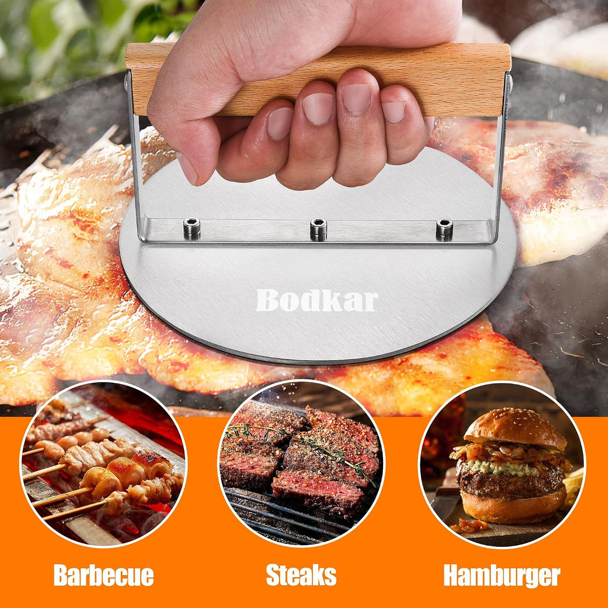 bodkar Stainless Steel Burger Press, 6 inch Round Burger Smasher