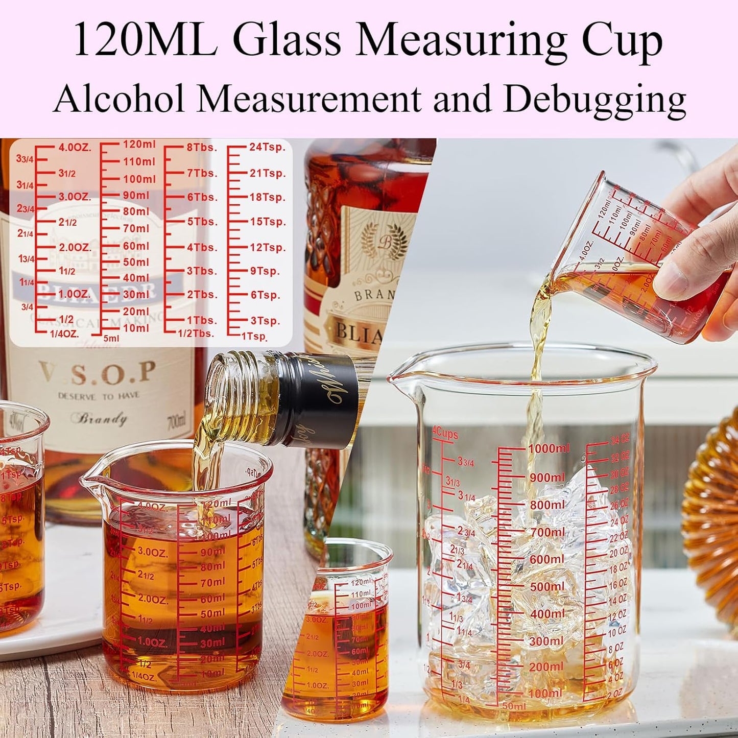 3 Piece Glass Measuring Cup Set, Includes 1/2-Cup, 1-Cup, and 2-Cup High Borosilicate Glasss Liquid Measuring Cups, Dishwasher, Freezer, Microwave, and Preheated Oven Safe, Essential Kitchen Tools