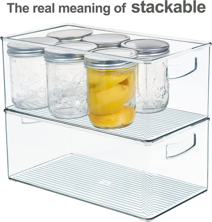 Hudgan 8 PACK Stackable Pantry Organizer Bins (3 Size) - Clear Fridge Organizer for Kitchen, Freezer, Refrigerator, Cabinet - Plastic Storage Container with Handle for Home